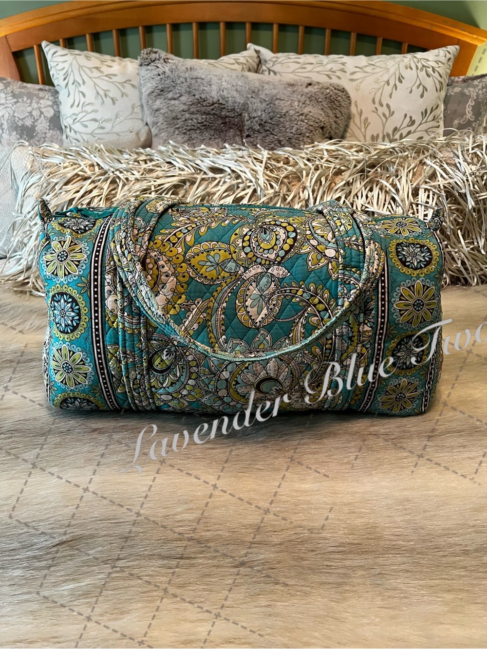 Vintage VERA BRADLEY Peacock 2007M Duffle Bag USA Carryon Travel Green Yellow
